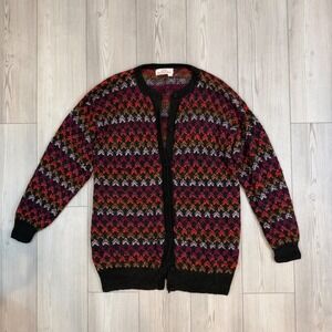 Fotrama Alpaca Wool Cardigan Sweater XL Hand Made Bolivia Fair Isle Multi-Color